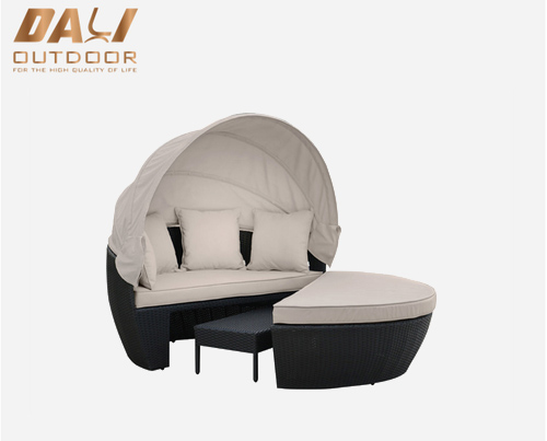 Udendørs daybed 2-i-1 polyrattan solseng med baldakin