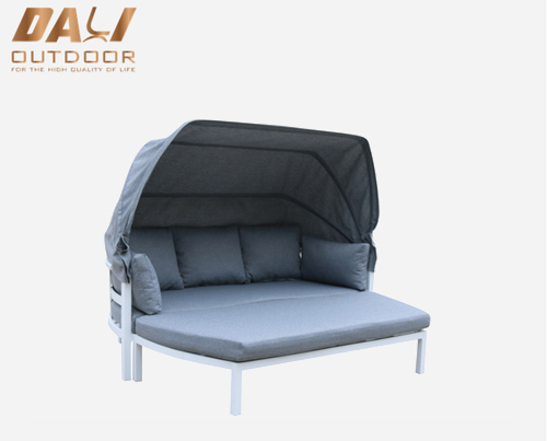Bedst sælgende udendørs møbler udendørs daybed med baldakin, solseng aluminium terrasse daybed med fodskammel